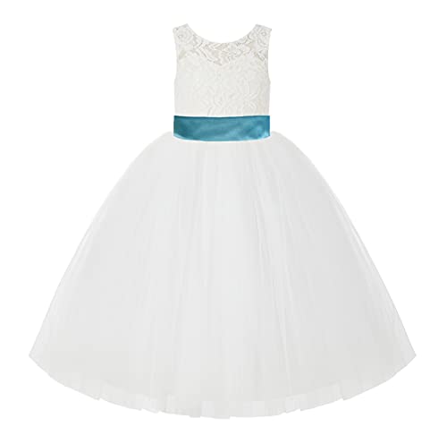 Ivory Lace V-Back Tulle Flower Girl Dress for Church Party Dresses 212noFT