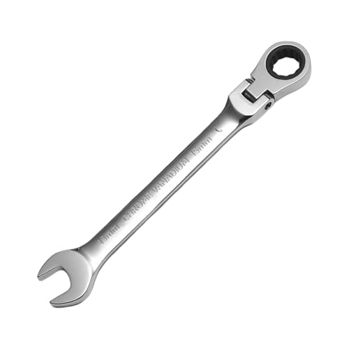 Image of WISEUP Ratchet Wrench, 15mm Flex Head Ratcheting Wrench, CR-V Anti-slip Labor-saving, 2 in1 Industrial Wrench, Mechanic Automotive Tools