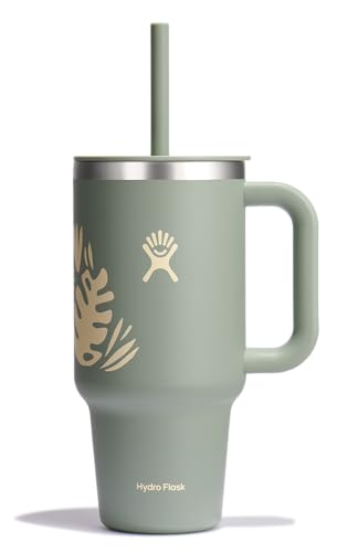 Image of Hydro Flask 32 Oz Travel Tumbler with Handle, Lid and Straw - Insulated Stainless Steel in 32 Oz Botanical Bliss Green