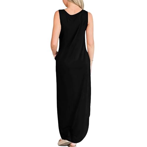 Image of FANDEE Women's Casual Summer Loose Sunresses Long Dresses Sleeveless Split Maxi Beach Dress with Pockets