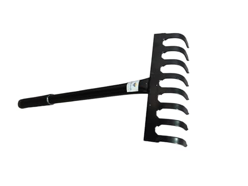 Image of Utkarsh Garden Rake with 8 Teeth or Prongs | Heavy Duty Gardening Tool for Home Garden | Lawn, Landscaping Yard, Garden Leaf Rake | Weeding, Tilling, Aerating Soil Rake - Set of 1 Tool