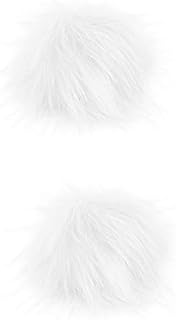 Happyyami 2Pcs DIY Faux Fur Fluffy Pompoms Ball Fur Fluffy Pom Pom Balls for Knitting Crafts Hats Shoes Scarves Keychains Gloves Charms 8-9CM (White 1)