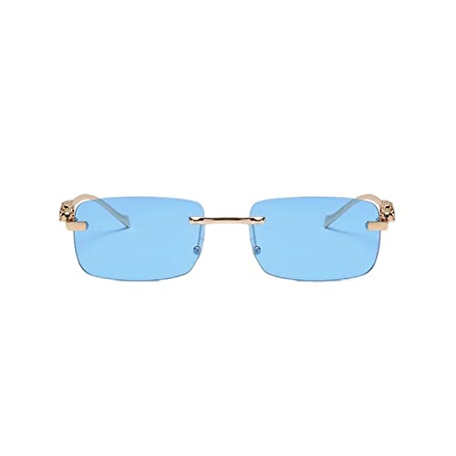 Image of Dervin Leopard Decorated Arms Rimless Rectangle Sunglasses for Men and Women