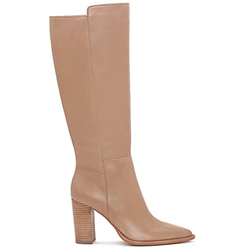 Women Retro Leather Knee High Chunky Heel Boots, Sexy Trendy Pointed Toe High Heel Knee Booties, Mixed-colors Inside Zipper Square Heel Dress Shoes for Ladies, Full Size 4-16 M US3