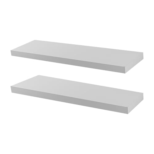 Harbour Housewares Modern Floating Wall Shelves - 80cm - White - Pack of 2 - Photo Gallery Bookshelf Wall Shelf for Living Room Display, Bedroom, Office Storage