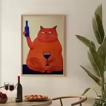 DIHANSM Barwagen-Deko, Katzenposter, Weindruck, Retro-Küchendeko, Mid-Century-Modern-Deko, Trendige Wandkunst, Cheers-Druck (75x110cm/Galerie-Rahmen)