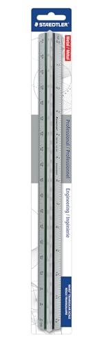 STAEDTLER Engineer Aluminum Triangular Scale, 12in Metal Ruler with Color-Coded Grooves, Weather-Resistant, 6 Scales (10-60 Parts per Inch)