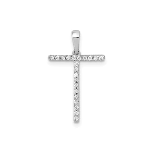 Pendentif initiale en or blanc 14 carats diamant 19mm x 11mm