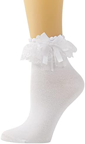 SEMOHOLLI Women Cotton Lace Ruffle Princess Style Dress Socks, Women Lace Socks with a Bow on Top