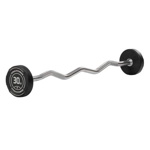Titan Fitness Rubber EZ Curl Fixed Barbell
