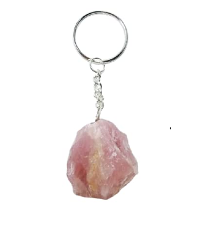CA AGATENatural Rose quartz Rough Stone Shaped Wire Wrapped Key Chain Key Ring Chandan agate