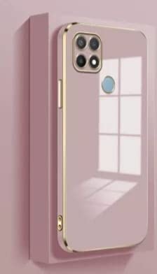 Image of Apurb Store for Oppo A15s Plating Square Gold Frame Phone Case Luxury Soft Silicone Back Cover (for Oppo A15s, Pink)