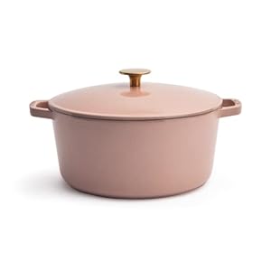 Milo by Kana 5.5-quart Enameled Cast Iron Dutch Oven with Lid | Premium Casserole Cooking Pot | Enamel Coating Inside and Out | Oven Safe and Dishwasher Friendly (Dusty Pink with Gold Knob)