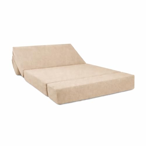 Image of Foldable One Seater Sofa Bed 3 x 6 Ft Jute Fabric Washable Cover Convertible Sofa Bed for Home & Office, Guest Room (Finish Color - Beige - Pre-Assembled)