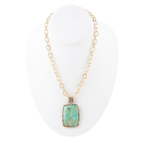 Barse Jewelry Jacquard Blue Turquoise Golden Pendant Necklace3