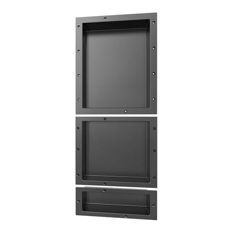 Hocamel Shower Niche 304 Stainless Steel+SMC Material 40(20+14+6) X16in Niche for Shower Wall Shower Niches Ready for Tile Shower Niche Shelf Black Cover