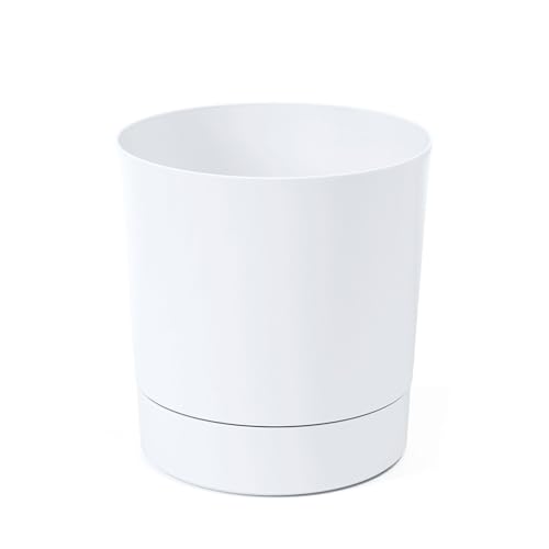 LAMELA Pflanzgefäß mit integriertem Untersetzer, Breite 20 cm – 4,7L – Weißer Blumentopf für Innen & Außen – Wetterfest & Pflegeleicht
