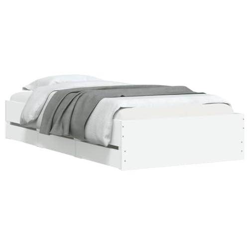 vidaXL Cama con Cajones, Somier de Listones, Armazón Base de Cama, Mueble para Dormitorio Hogar, Madera de Ingeniería Blanca 90x200 cm