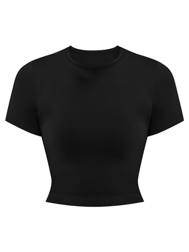 Sunzel Short Sleeve Fitted Basic T Shirts for Women, Soft Crew Neck Basic Crop Tee Cute Trendy Summer Tops Tight Tees2