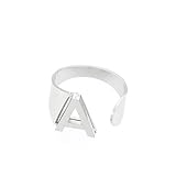 🌸Flowers🌸 Anello Regolabile interamente in Acciaio colore Silver Argento Con Iniziale Lettera