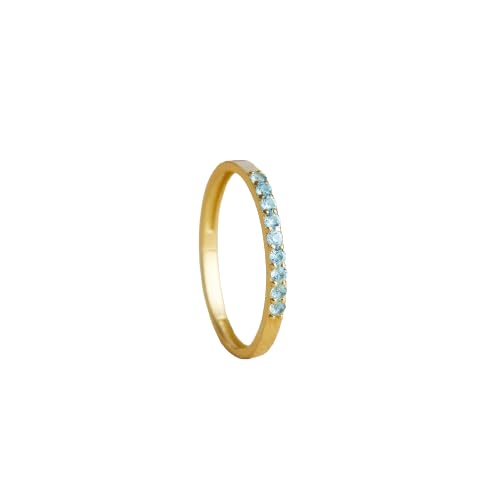 Bague aigue-marine naturelle 2mm en argent 925 plaqué or jaune