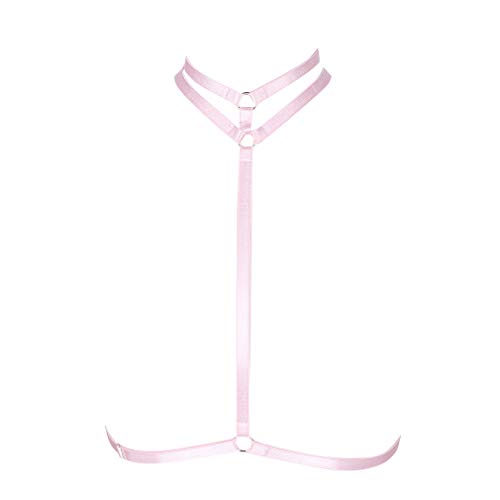 PETMHS Femmes Punk Hauts Harnais Soutien-Gorge Lingerie Ceinture élastique à lanières évider Anneau en métal Cage sans Cadre EDC Rave Costume (Rose) Cover