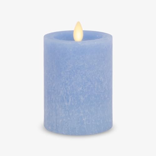 Image of Luminara Sea Glass Flameless Candle, Cornflower 3 inch x 4.5 inch, Moving LED Flame Pillar with Timer, Battery Operated, Real Wax, Unscented Home Decor