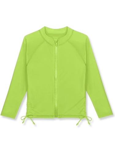 Image of BesserBay Child Girls UPF 50+ Lime Green Swim Shirt Long Sleeve Zip Up Rashguard Top 9-10 Years
