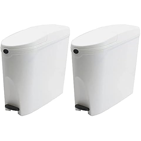 Sanitary Bin 20L x 2 Slimline Washrooms Toilets Hygienic Disposal Pedal Container Bins for Female Ladies And Baby Hygiene Products - 20 litres White Cover