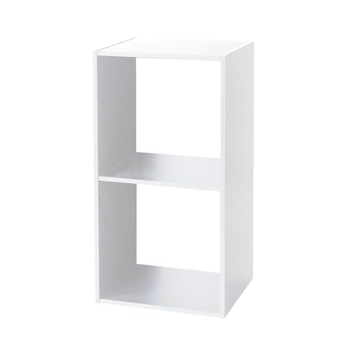 Acomoda Textil – Estantería para Pared y Suelo de Madera Moderna y Resistente para Dormitorio, Cocina, Baño y Oficina. Estante para Organizar de Fácil Instalación. (2 Cubos, Blanco)