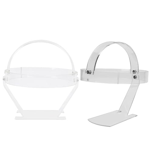IDEANATEGRATE 2pcs Clear Acrylic Hat Stand: Countertop Domed Cap Holder - Rotation Headlamp Display Rack - Single Headband Hanger - For Desktop Baseball Caps Wig Closet Organizer