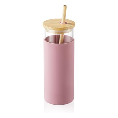 TKK 16 OZ Glass Tumbler with Bamboo Straw Cover