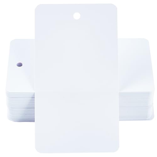 SOFPLATE 100 Pieza de Etiquetas de Envío Blancas En Blanco Etiquetas de Plástico Impermeables Rectangulares 5 x 9cm Etiquetas de Identificación de Nombre para Colgar Etiquetas con Ojal Etiquetas para