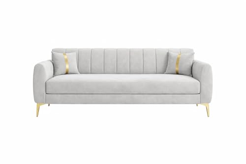 Image of Hermione Luxe Velvet-Suede Fabric 3 Seater Sofa | Comfortable Seating | Modern Sofa for Living Room in Light Gray