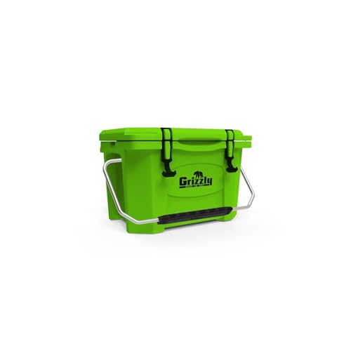 Grizzly 20 Cooler | 20 qt Ice Chest Durable Rotomolded Insulated | Made in USA | Warranty for Life | For Beach Boat Camping Fishing Hunting | G20 | Lime