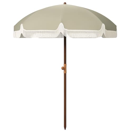 Outsunny Parasol de plage parasol d'extérieur rond parasol à frange protection UV 40 + avec 8 baleines sac de transport inclus vert