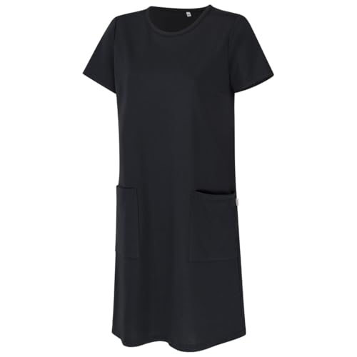 Clinotest Damen Premium PoloKleid Lässiges Kurzarm TunikaKleid mit Taschen Leicht und Bequem für den Alltag (DE/NL/SE/PL Alphanumerisch L Regular Regular Schwarz)