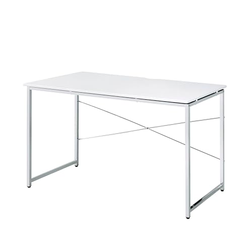VAOZIURE White Writing Desk with Sled Base, Sturdy Metal Frame,