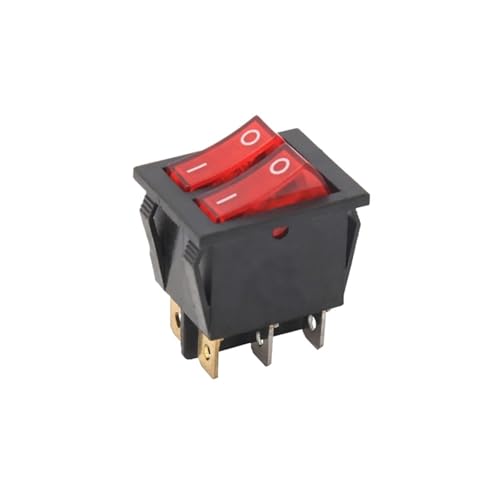 100PCS KCD2-2101N 15A 250VAC 6 Pin ON Off Plastic Lighted Rocker Switch with Dual Button(Red LED)