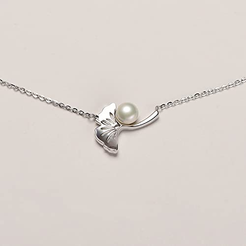 Collier S925 argent perle d'eau douce contre le ternissement, style feuille