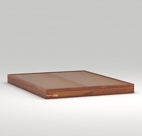 Image of SUNCOM Sheesham Wood Low Height Queen Size Bed Without Storage Wooden Double Bed Cot Palang for Bedroom Living Room Furniture (Honey Finish)
