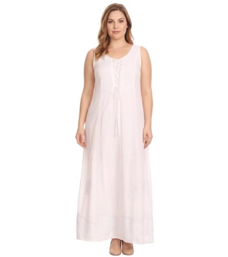 Image of Sakkas Stella Long Tank Top Adjustable Caftan Corset Dress with Embroidery