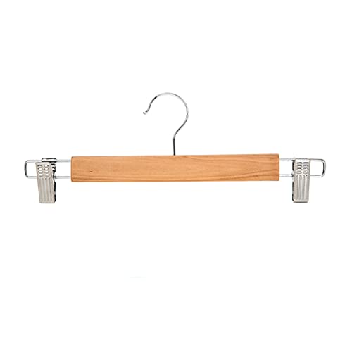 Wooden Pant Hanger with 2 Adjustable Anti-Rust Clips Skirt Hanger for Jeans Trousers Bottom Hanger 10 pcs-Wood