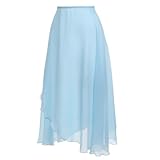 EASTBUDDY Ballet Skirt Women Sheer Long Dance Wrap Skirt for Adult Girls Chiffon Skirts with Adjustable Tie Waist Blue