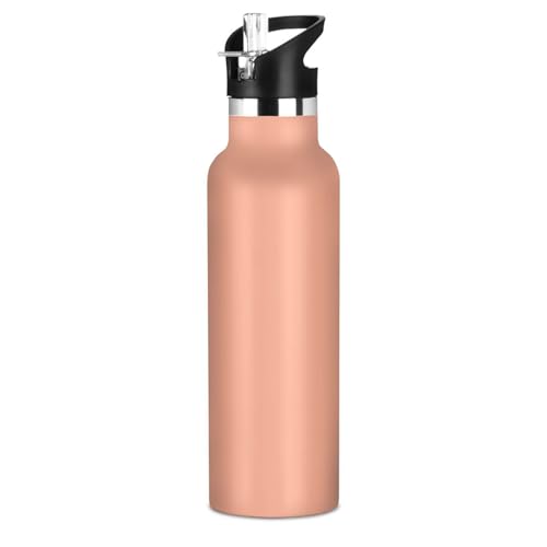 Botella de agua para gimnasio, color salmón oscuro, sin BPA, a prueba de fugas, con asa, caliente y frío, doble pared, para niños y niñas, botella para niños y niñas