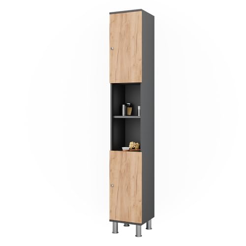 Vicco Mobiletto Da Bagno Antracite/Quercia Dorata 30 X 190 Cm - 7