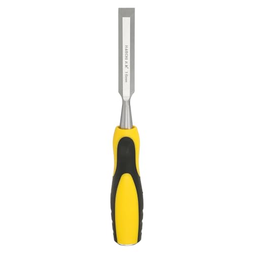 Image of sourcing map Steel Wood Chisel 16mm / 5/8" Blade Wood Working Flat Tip Chisel Woodworking Hand Tool with Non-Slip Plastic Handle for Carpentry Carving DIY Projects, Yellow-Black