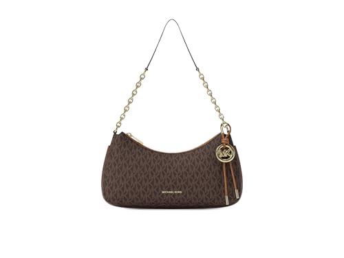 Michael Kors Nolita Medium Chain Pouchette Bag, Gold-Tone Hardware/Signature Coated Twill/Brown/Acorn