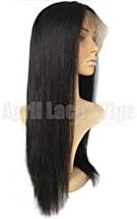 [April lace wigs]Brazilian virgin light yaki 150% density 360 frontal Pre Plucked Bleached Knots human hair lace wigs with baby hair natural hairline for black women,with straps and combs (20inches)