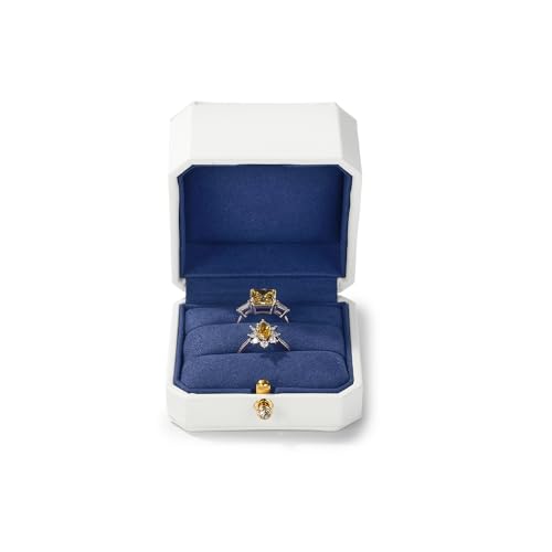 Woodten White PU Leather Dual Double Wedding Ring Gift Box